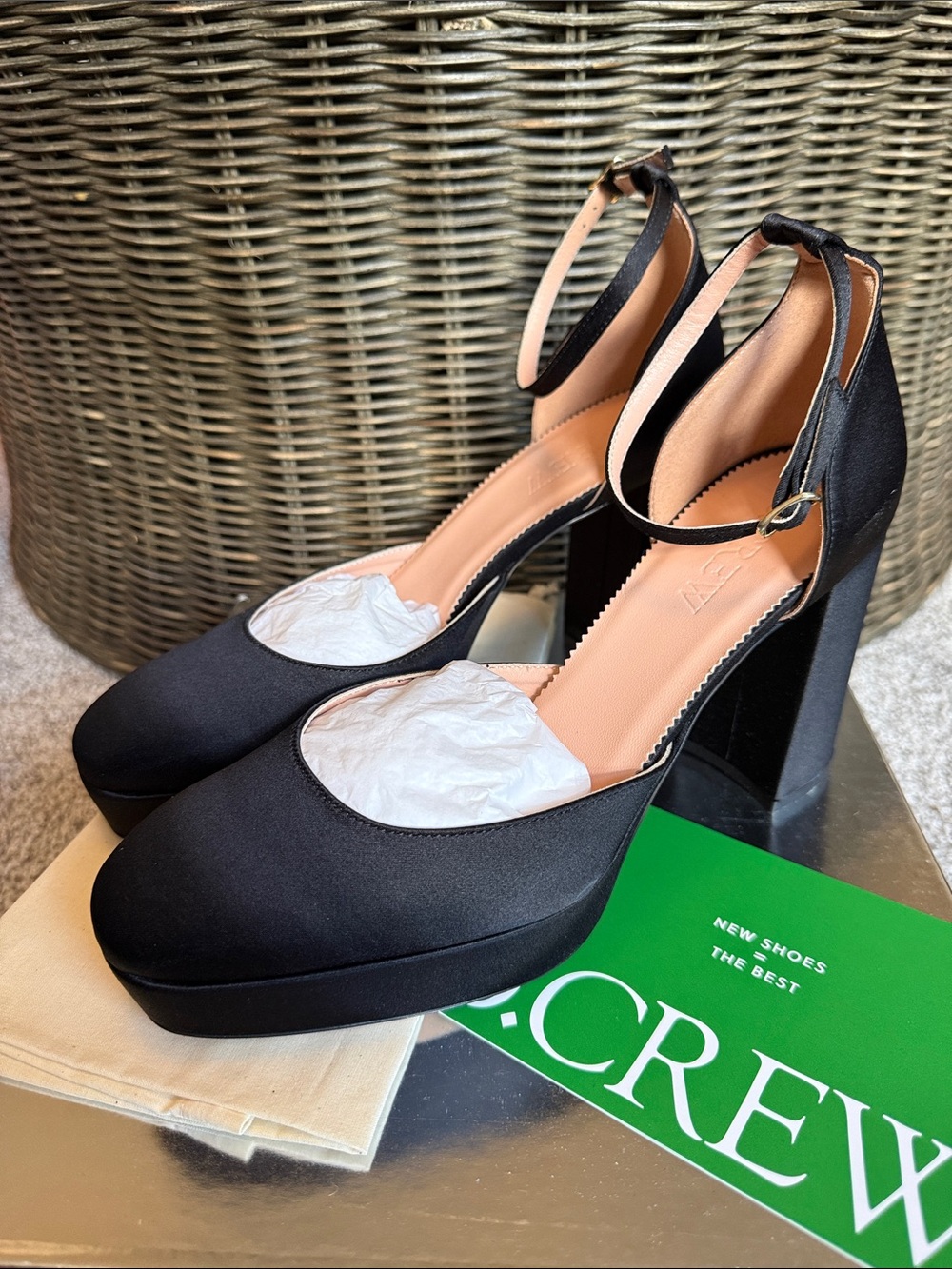 J. Crew Black Satin Platform Slingback Pumps